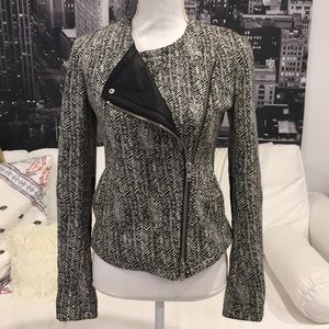 THEORY Joean Herringbone Leather Trim Jacket